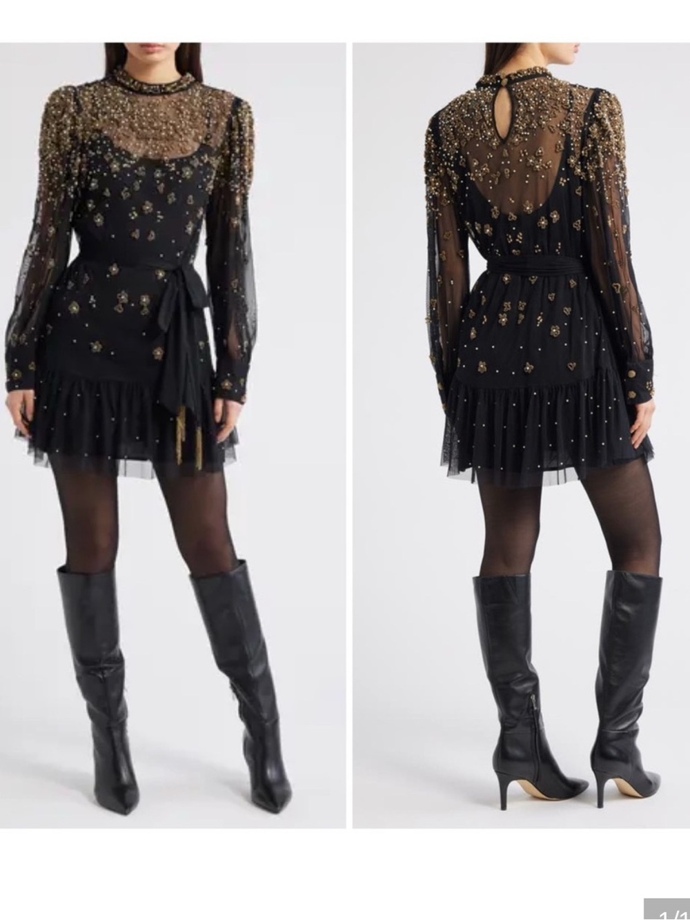 $398 New Farm Rio Embroidered Tulle Overlay Mini Dress Black Sequin Sz S
